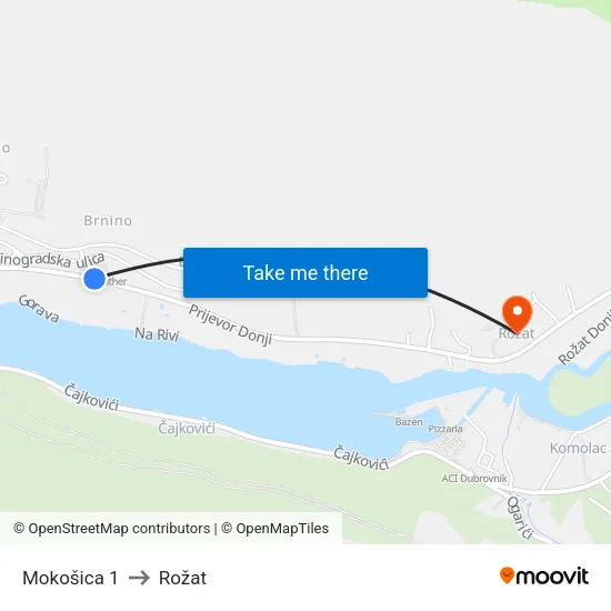 Mokošica 1 to Rožat map