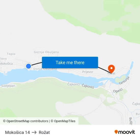 Mokošica 14 to Rožat map