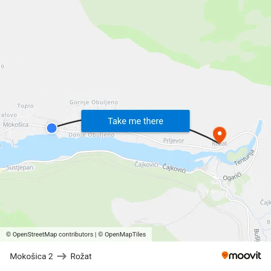 Mokošica 2 to Rožat map