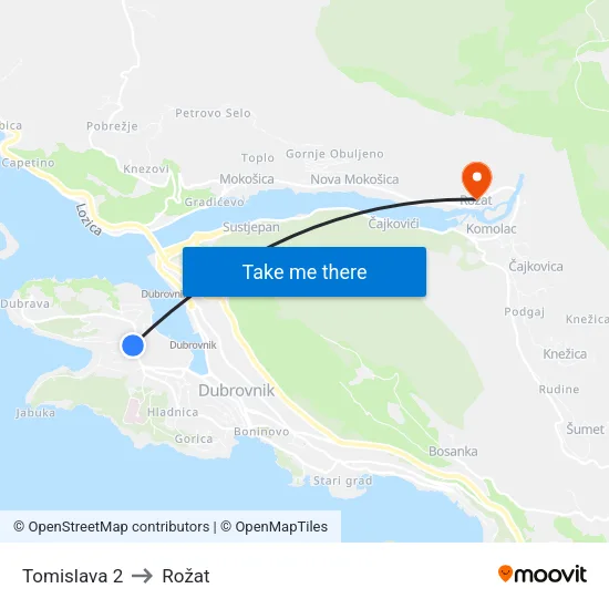 Tomislava 2 to Rožat map