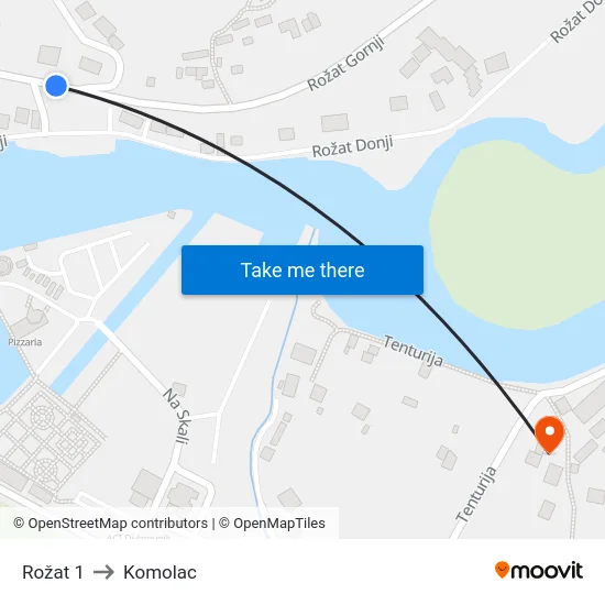 Rožat 1 to Komolac map