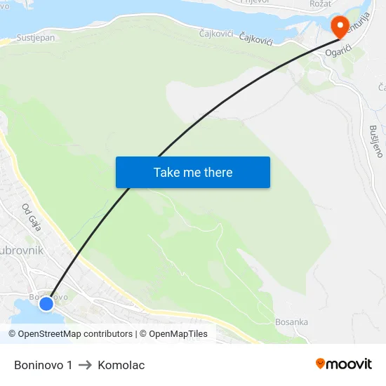 Boninovo 1 to Komolac map