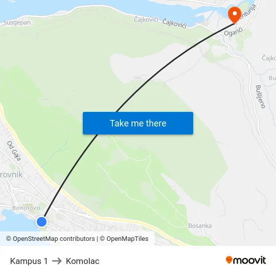 Kampus 1 to Komolac map