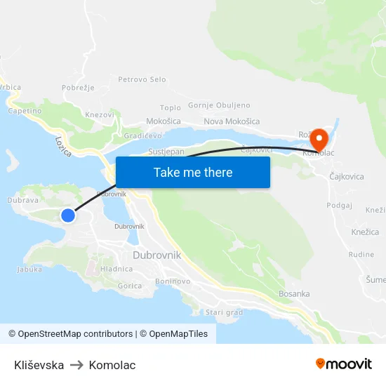 Kliševska to Komolac map