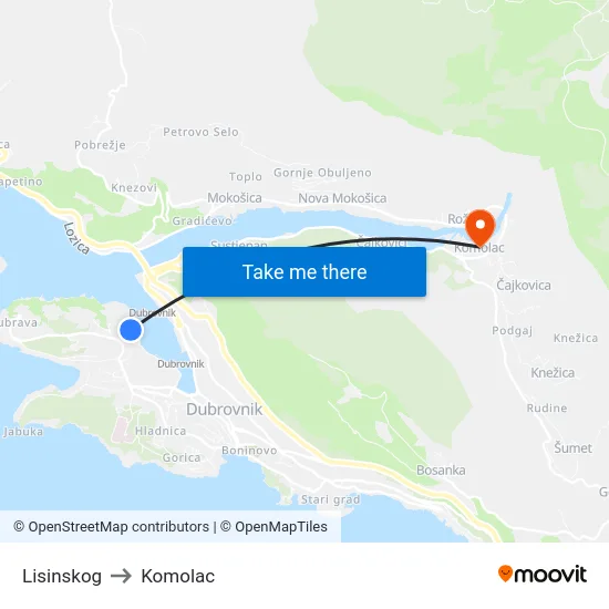 Lisinskog to Komolac map