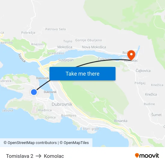 Tomislava 2 to Komolac map