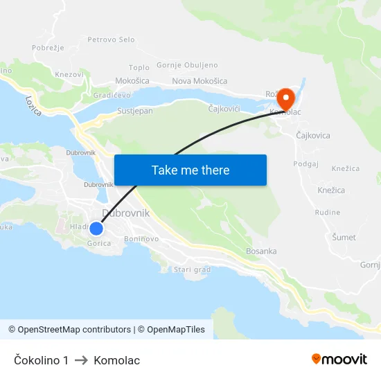 Čokolino 1 to Komolac map