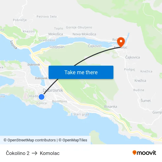 Čokolino 2 to Komolac map