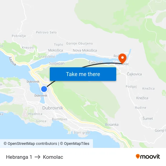 Hebranga 1 to Komolac map