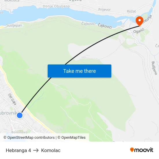 Hebranga 4 to Komolac map