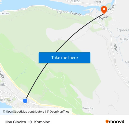 Ilina Glavica to Komolac map