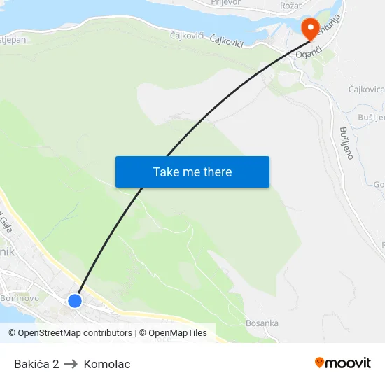 Bakića 2 to Komolac map
