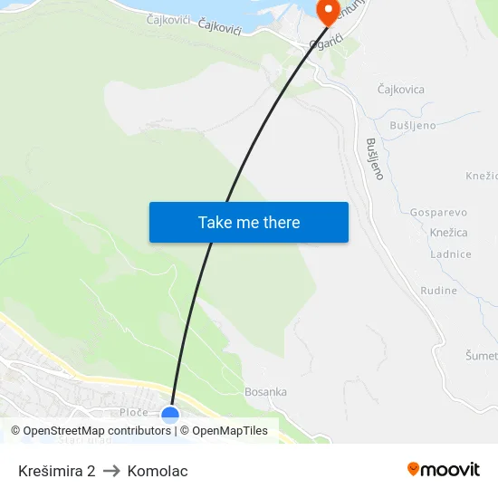 Krešimira 2 to Komolac map
