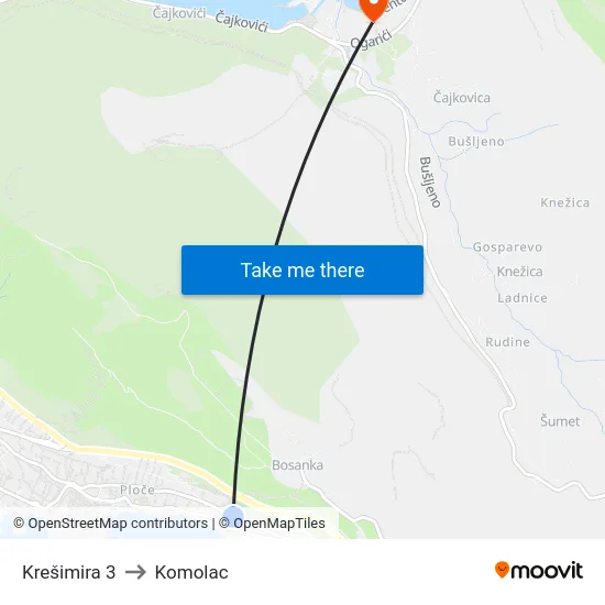 Krešimira 3 to Komolac map