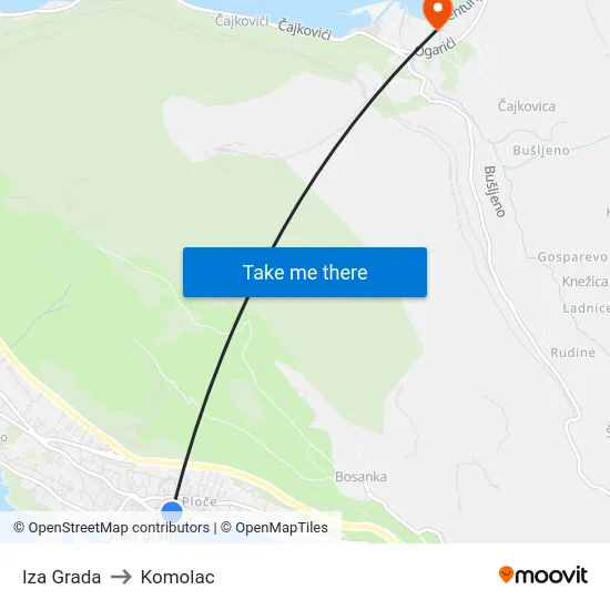 Iza Grada to Komolac map
