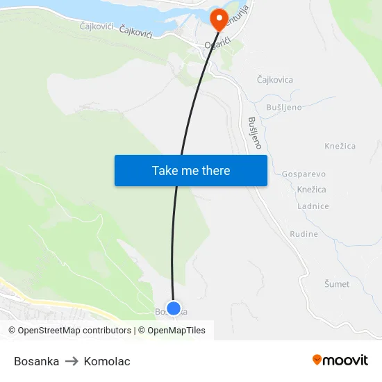 Bosanka to Komolac map
