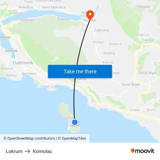 Lokrum to Komolac map