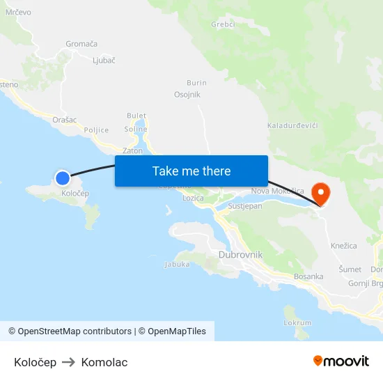 Koločep to Komolac map