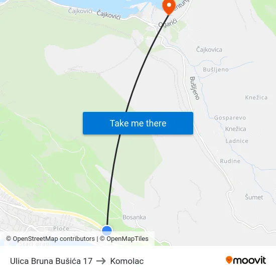 Ulica Bruna Bušića 17 to Komolac map
