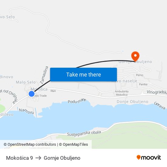 Mokošica 9 to Gornje Obuljeno map