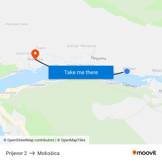 Prijevor 2 to Mokošica map