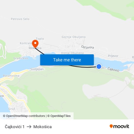 Čajkovići 1 to Mokošica map