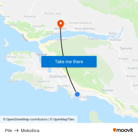 Pile to Mokošica map