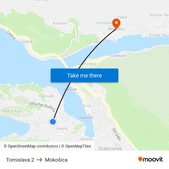 Tomislava 2 to Mokošica map