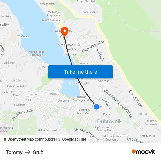 Tommy to Gruž map