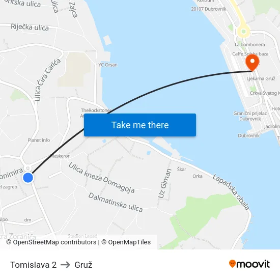 Tomislava 2 to Gruž map