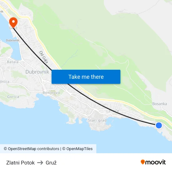 Zlatni Potok to Gruž map