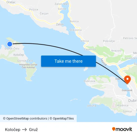 Koločep to Gruž map