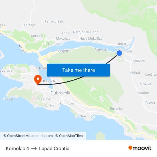 Komolac 4 to Lapad Croatia map