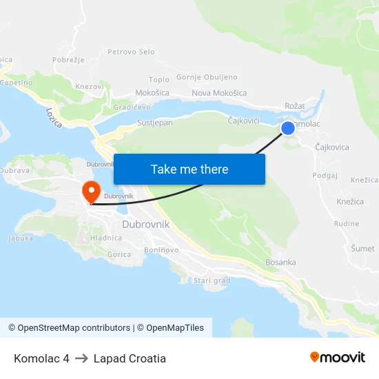Komolac 4 to Lapad Croatia map