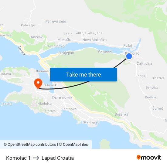 Komolac 1 to Lapad Croatia map
