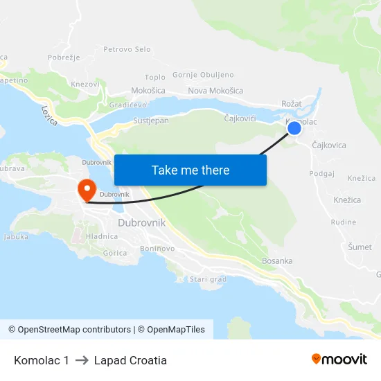 Komolac 1 to Lapad Croatia map