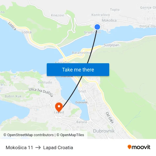Mokošica 11 to Lapad Croatia map