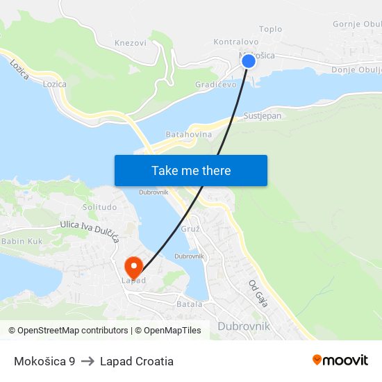Mokošica 9 to Lapad Croatia map