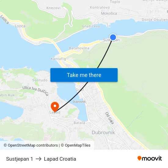 Sustjepan 1 to Lapad Croatia map