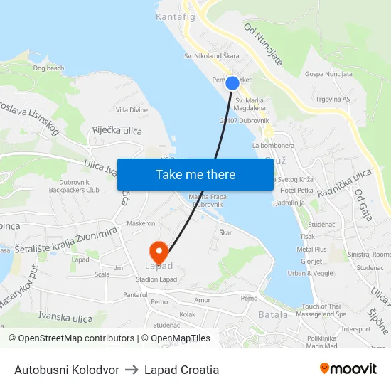 Autobusni Kolodvor to Lapad Croatia map
