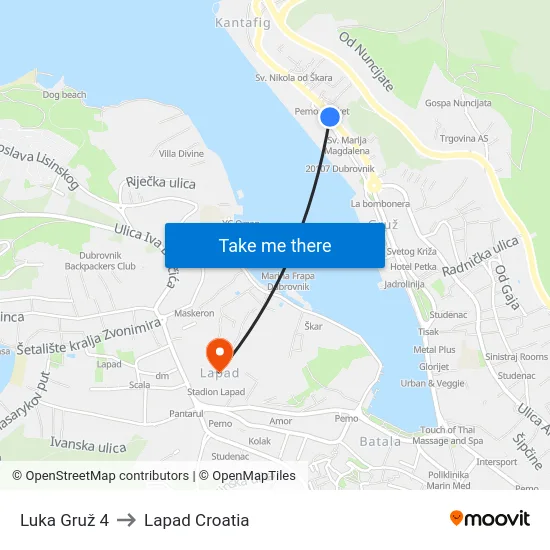 Luka Gruž 4 to Lapad Croatia map