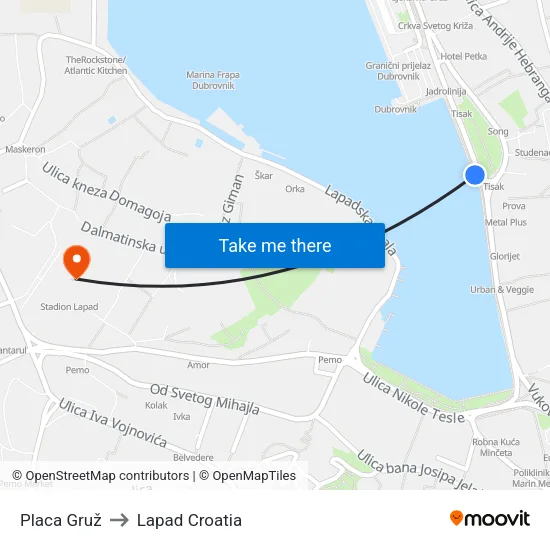 Placa Gruž to Lapad Croatia map