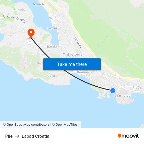 Pile to Lapad Croatia map