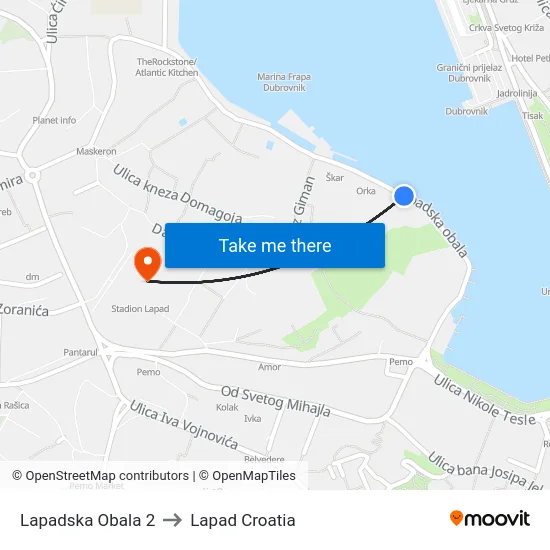 Lapadska Obala 2 to Lapad Croatia map