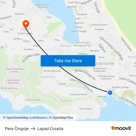 Pera Čingrije to Lapad Croatia map