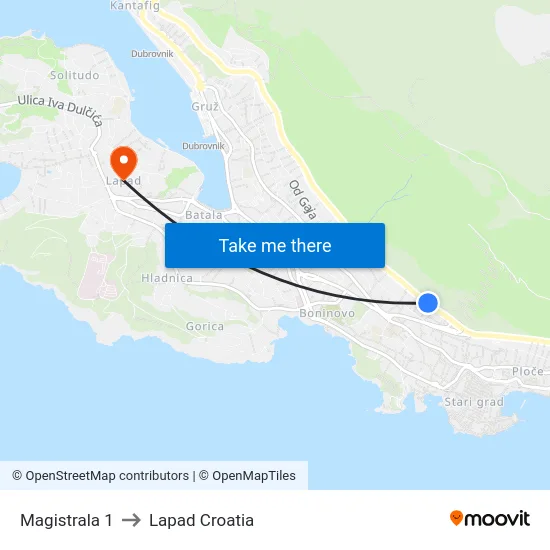 Magistrala 1 to Lapad Croatia map