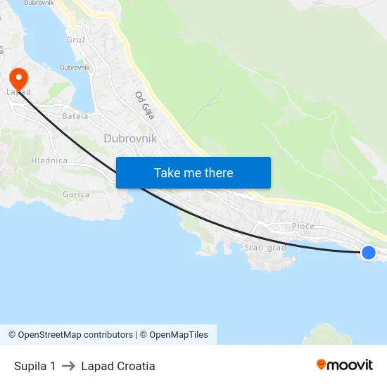 Supila 1 to Lapad Croatia map