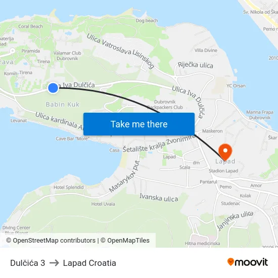 Dulčića 3 to Lapad Croatia map