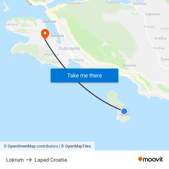 Lokrum to Lapad Croatia map