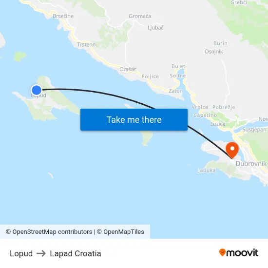 Lopud to Lapad Croatia map